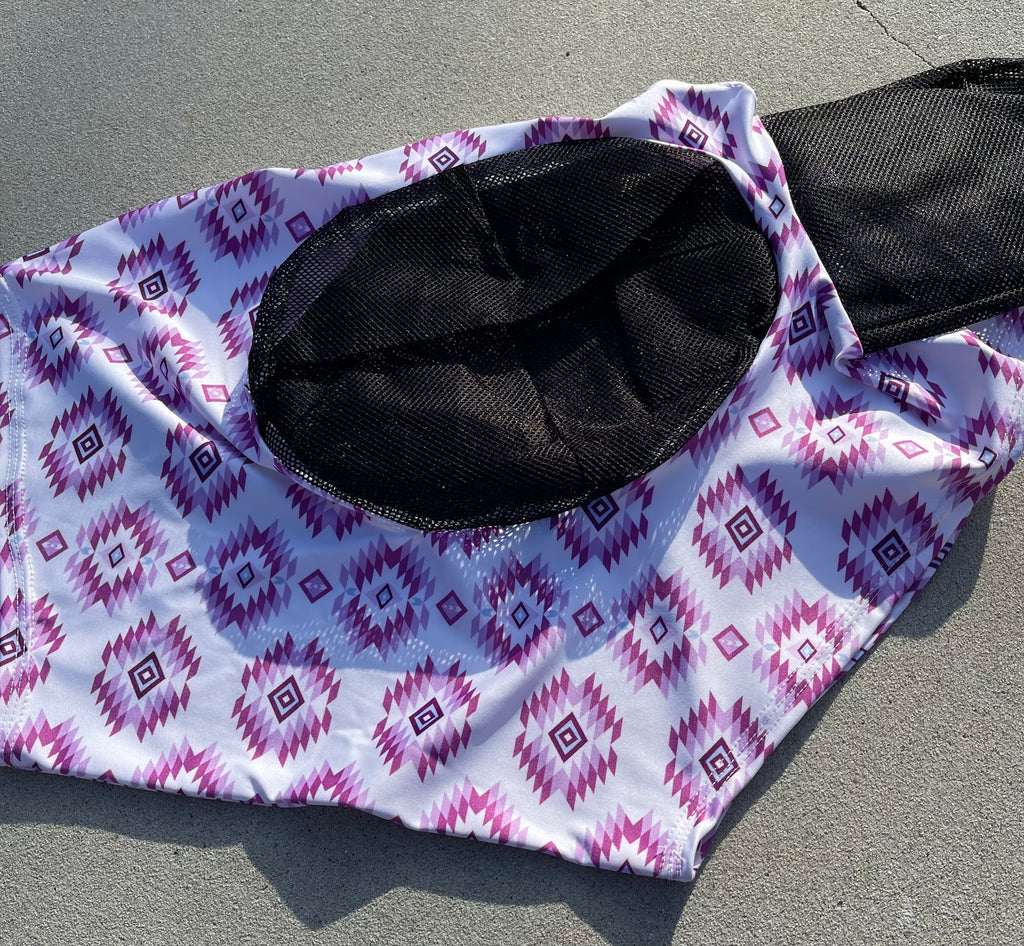 Lilac Aztec Lycra Fly Mask