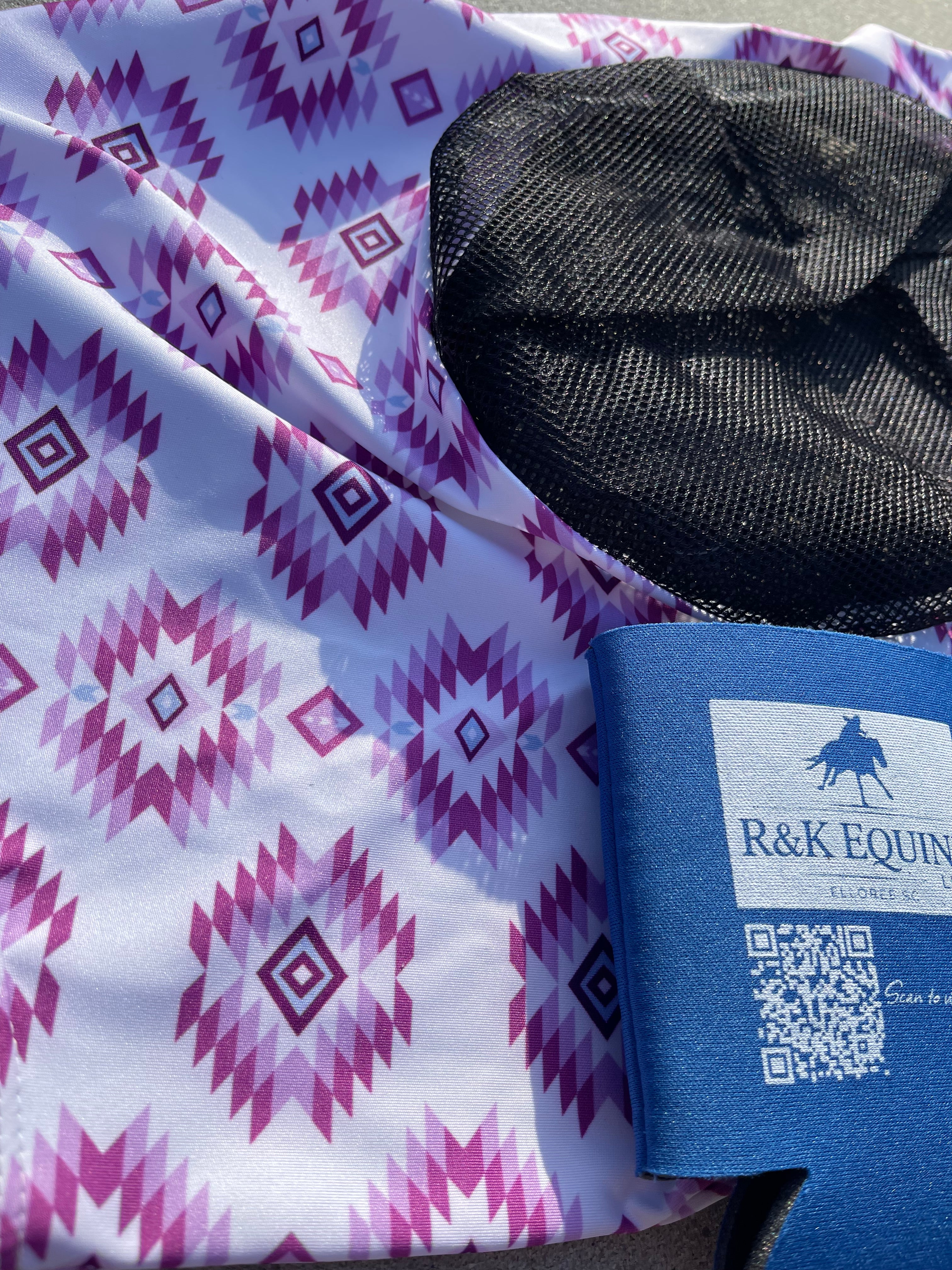 Lilac Aztec Lycra Fly Mask