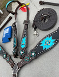 Aztec Blue One Ear Headstall and Breastcollar Set
