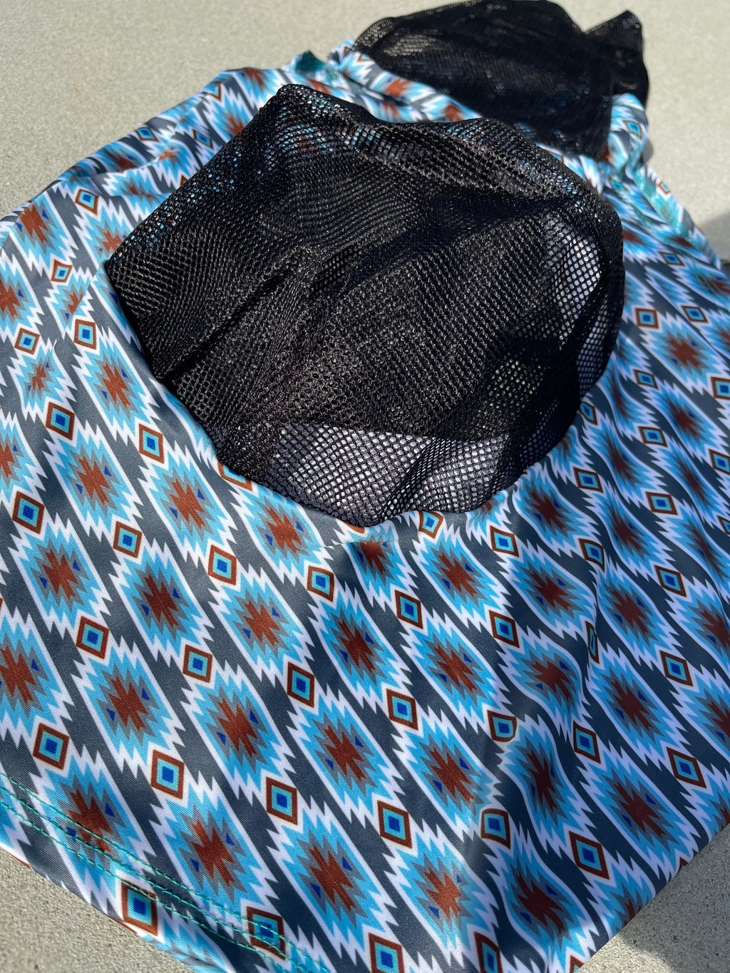 Gray Blue Aztec Lycra Fly Mask