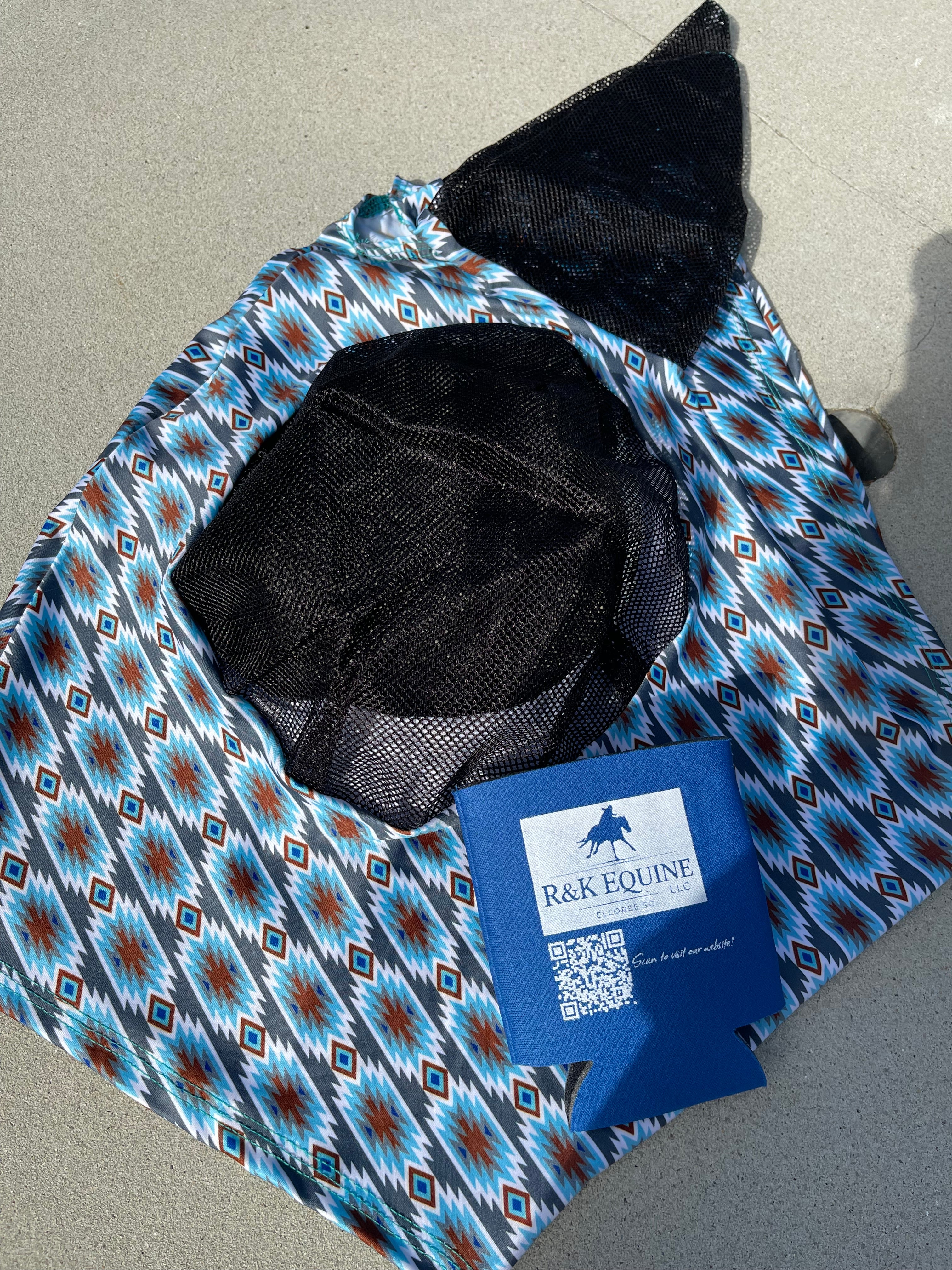 Gray Blue Aztec Lycra Fly Mask