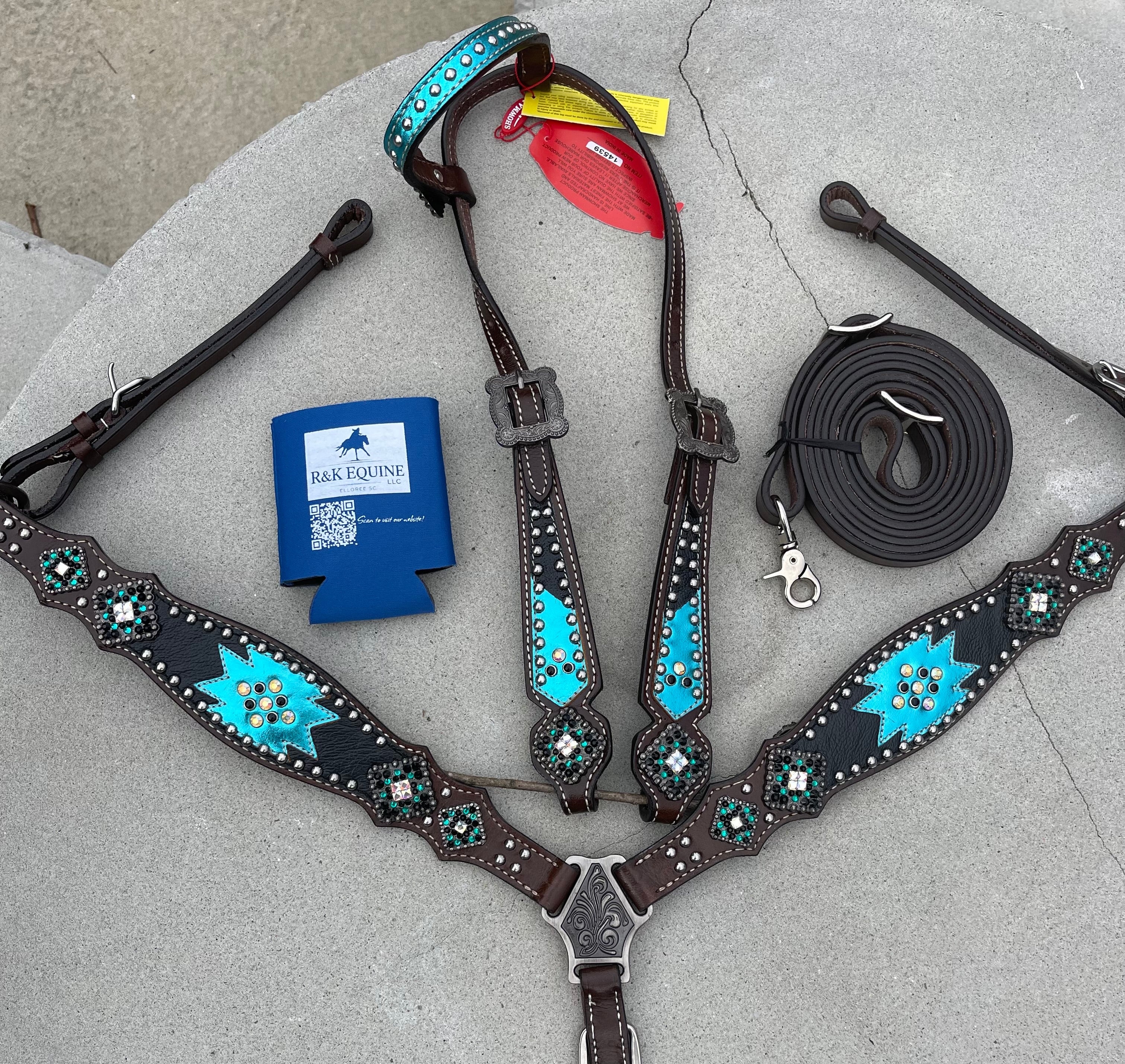 Aztec Blue One Ear Headstall and Breastcollar Set