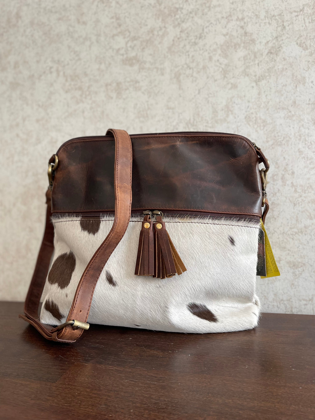 Leather Crossbody Bag With Cowhide