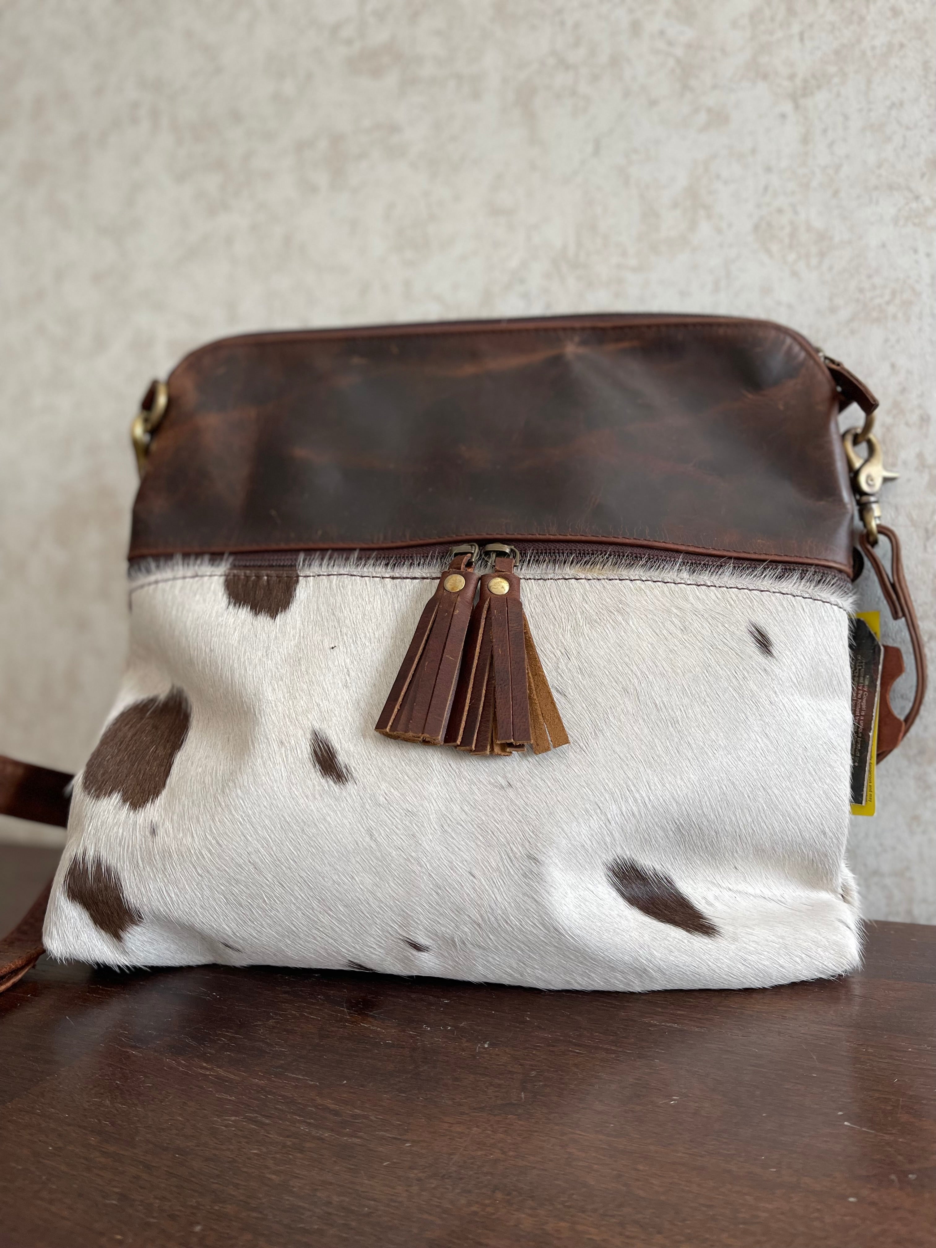 Leather Crossbody Bag With Cowhide