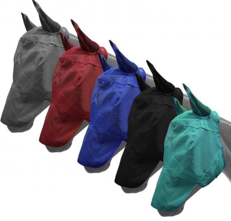 Long Nose Mesh Rip Resistant Fly Mask with Ears and Velcro Closure