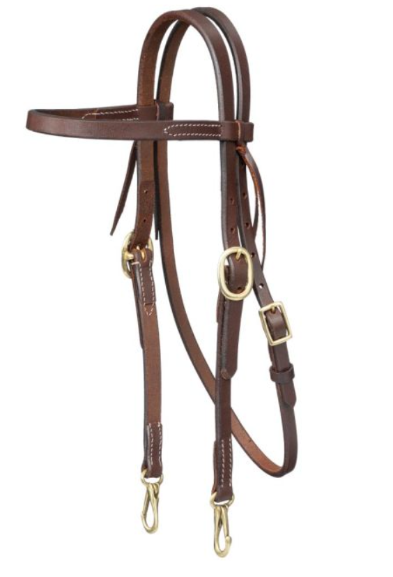 Harness Leather Browband Headstall with Snap Ends
