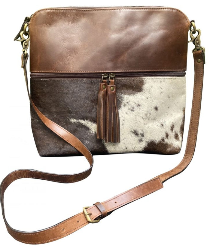Leather Crossbody Bag With Cowhide