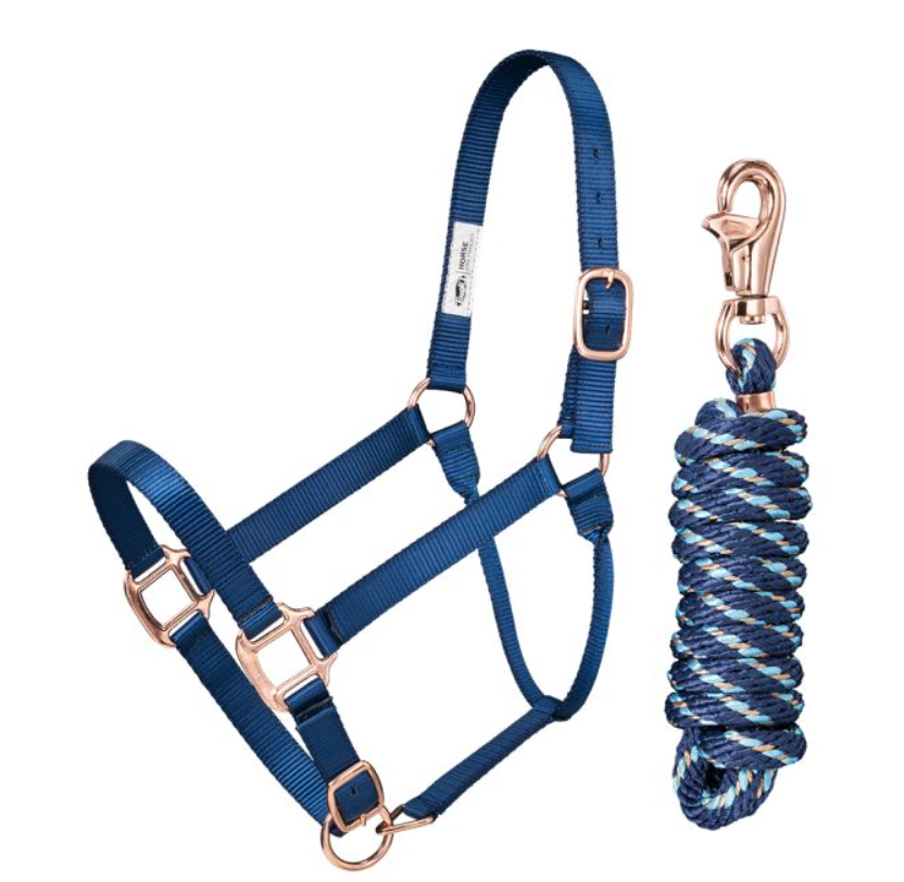 Tough1 Premium Nylon Halter and Lead with Rose Gold Hardware