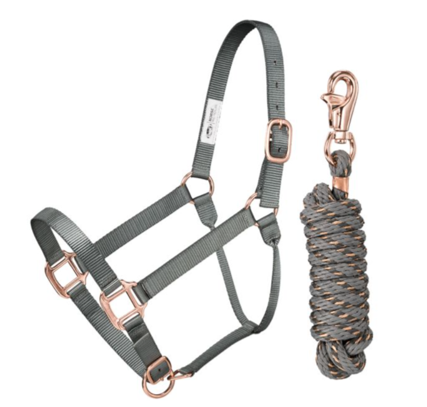 Tough1 Premium Nylon Halter and Lead with Rose Gold Hardware